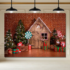 Layoris Lollipop Log Cabin Brick Christmas Backdrop