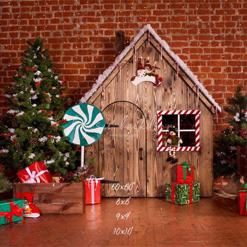 Lollipop Log Cabin Brick Christmas Backdrop - Layoris
