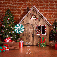 Lollipop Log Cabin Brick Christmas Backdrop - Layoris