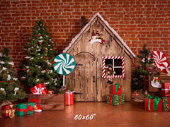 Lollipop Log Cabin Brick Christmas Backdrop - Layoris