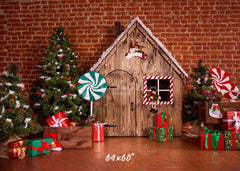 Lollipop Log Cabin Brick Christmas Backdrop - Layoris