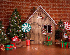Lollipop Log Cabin Brick Christmas Backdrop - Layoris