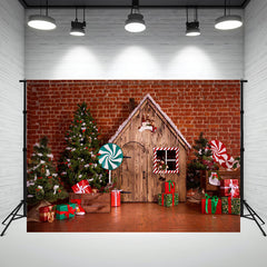 Layoris Lollipop Log Cabin Brick Christmas Backdrop