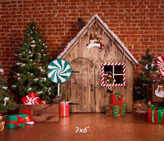 Lollipop Log Cabin Brick Christmas Backdrop - Layoris