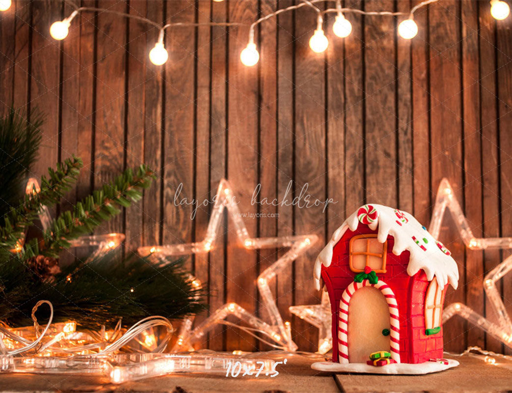 Wooden Star Lights Christmas Party Backdrop - Layoris