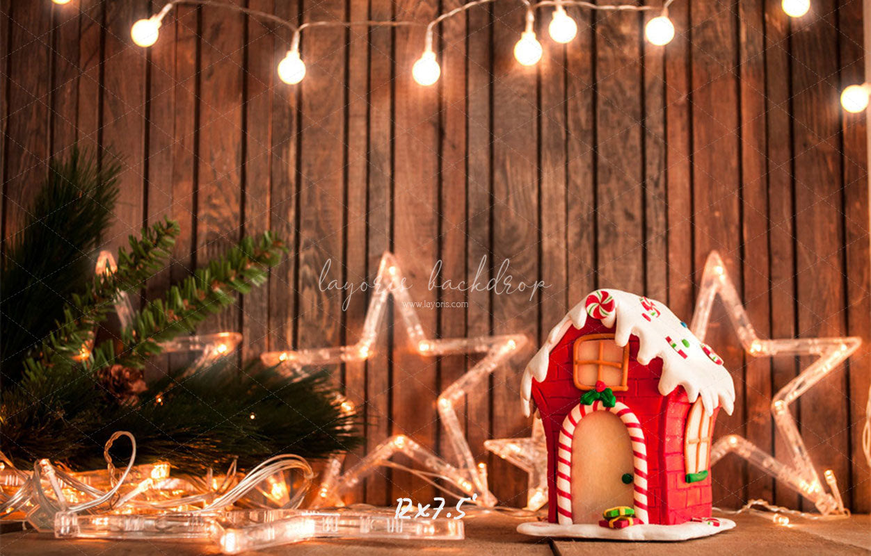 Wooden Star Lights Christmas Party Backdrop - Layoris