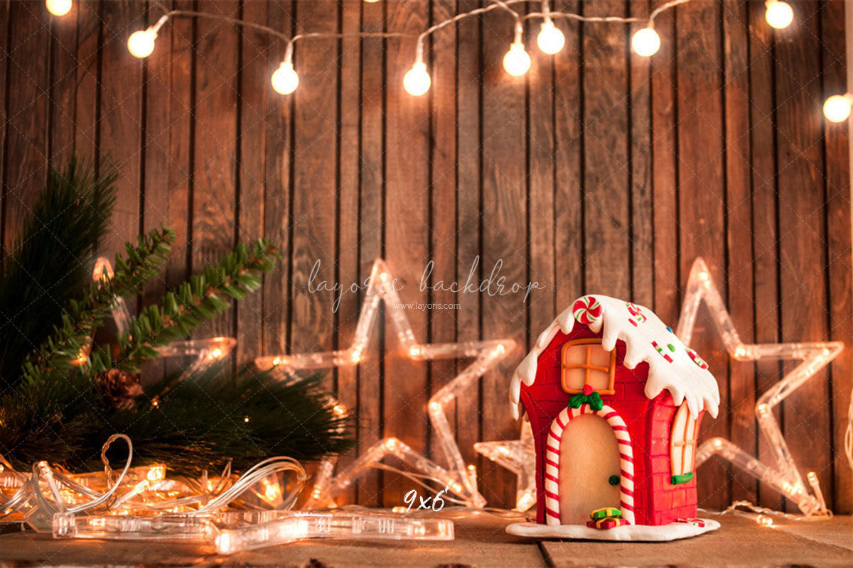 Wooden Star Lights Christmas Party Backdrop - Layoris
