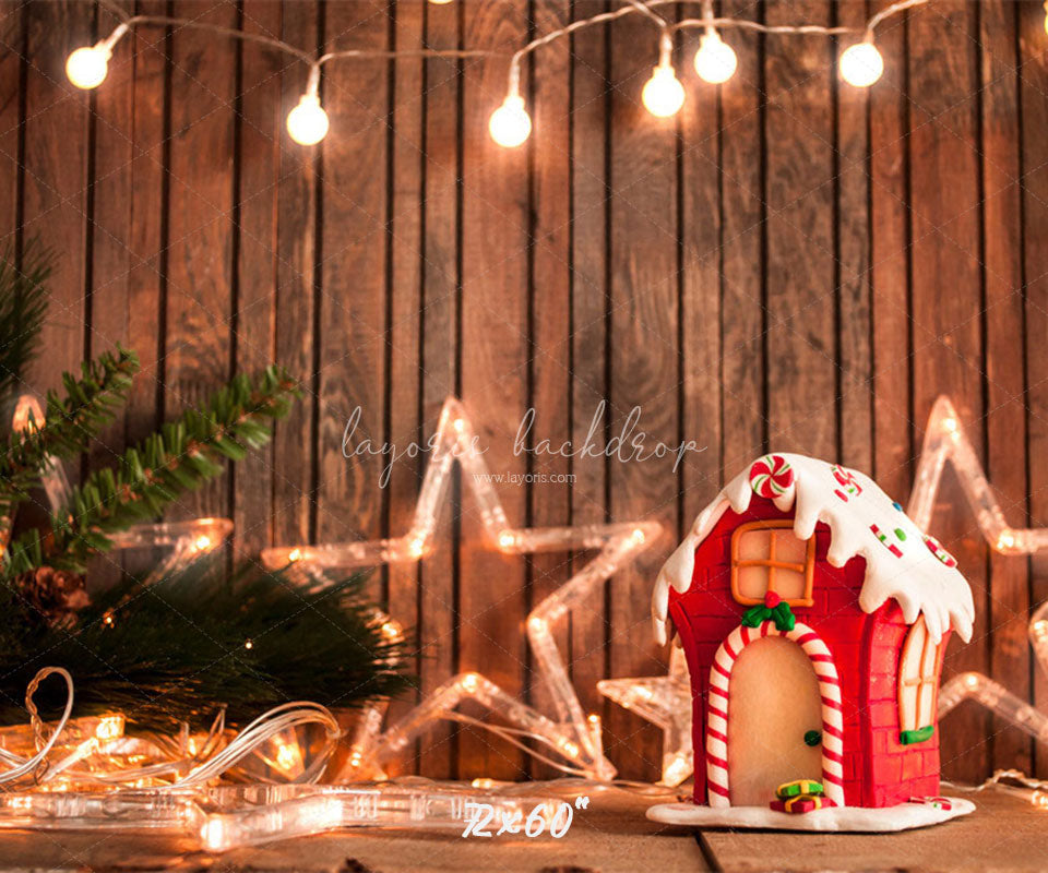 Wooden Star Lights Christmas Party Backdrop - Layoris