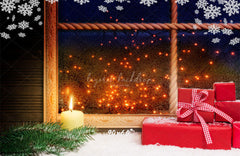Snowflake Window Red Box Christmas Backdrop - Layoris