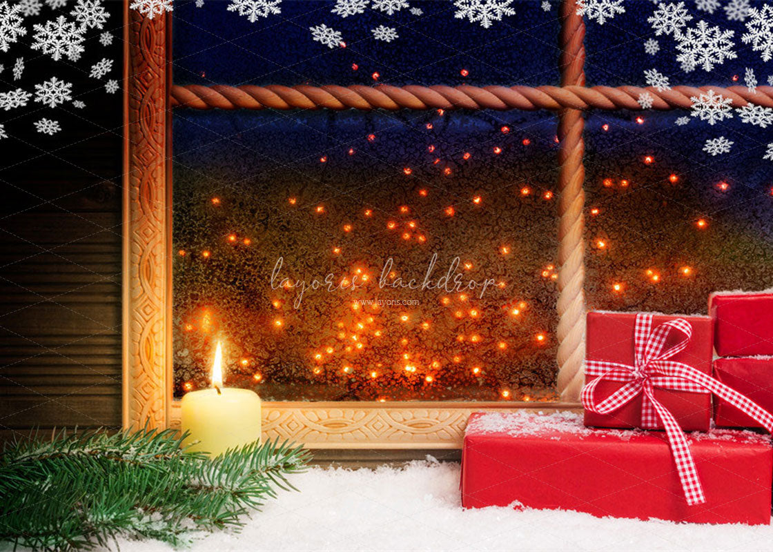 Snowflake Window Red Box Christmas Backdrop - Layoris
