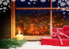 Snowflake Window Red Box Christmas Backdrop - Layoris