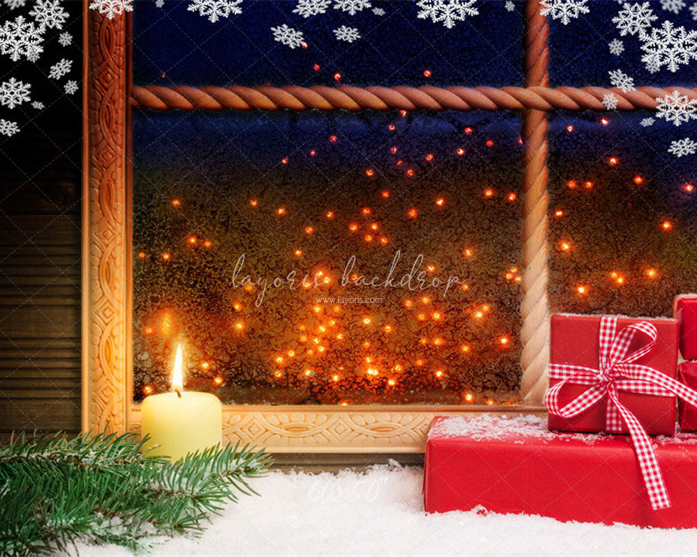 Snowflake Window Red Box Christmas Backdrop - Layoris