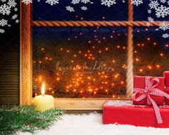 Snowflake Window Red Box Christmas Backdrop - Layoris