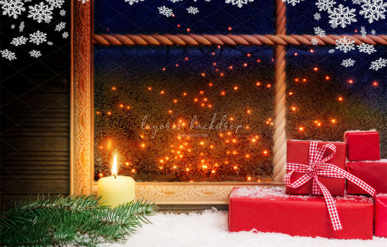 Snowflake Window Red Box Christmas Backdrop - Layoris