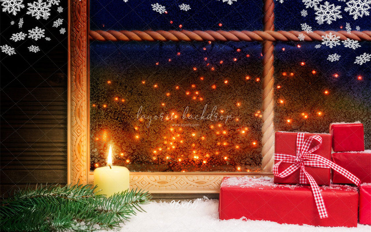 Snowflake Window Red Box Christmas Backdrop - Layoris