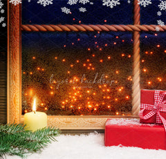Snowflake Window Red Box Christmas Backdrop - Layoris