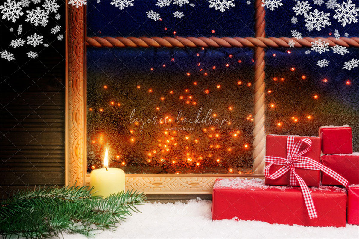 Snowflake Window Red Box Christmas Backdrop - Layoris