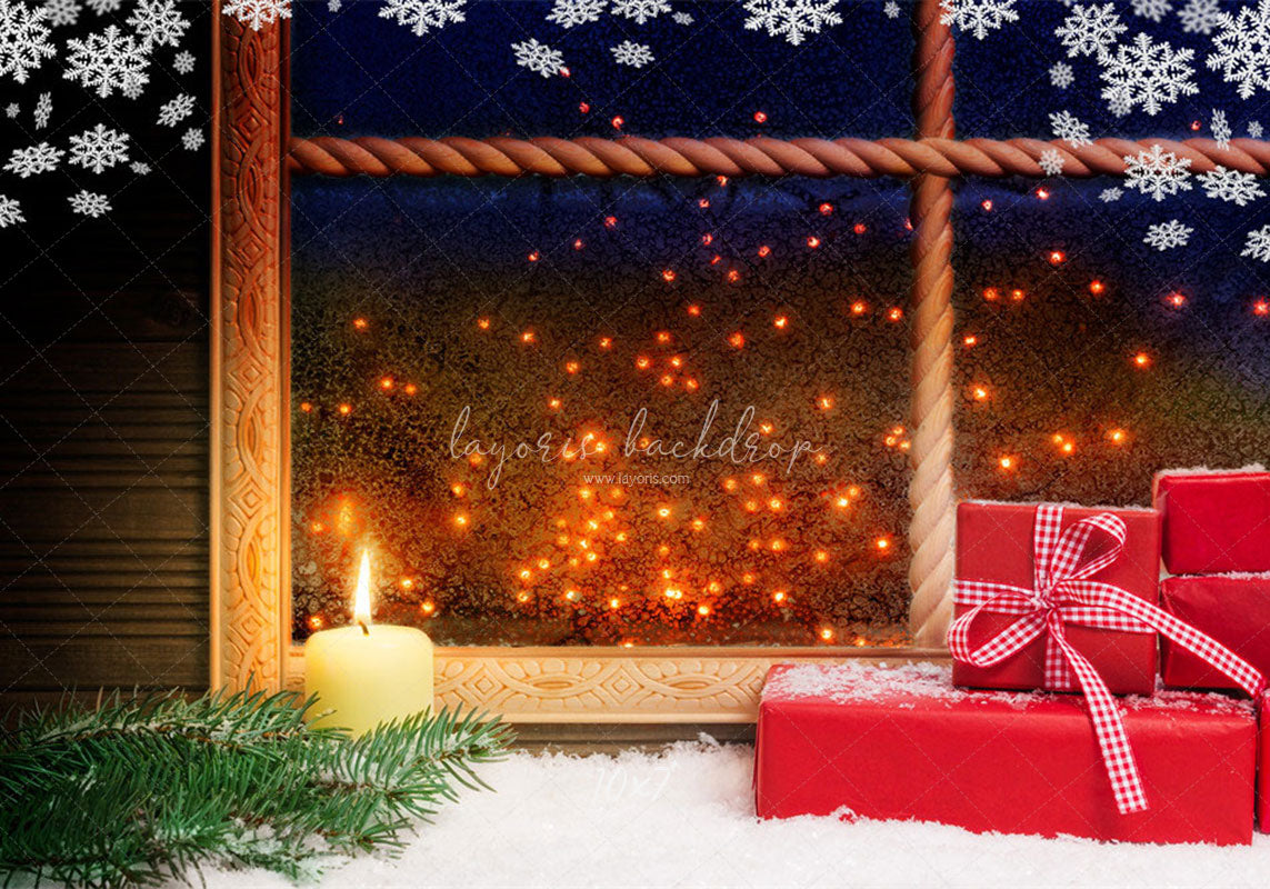 Snowflake Window Red Box Christmas Backdrop - Layoris