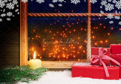 Snowflake Window Red Box Christmas Backdrop - Layoris