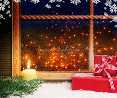 Snowflake Window Red Box Christmas Backdrop - Layoris