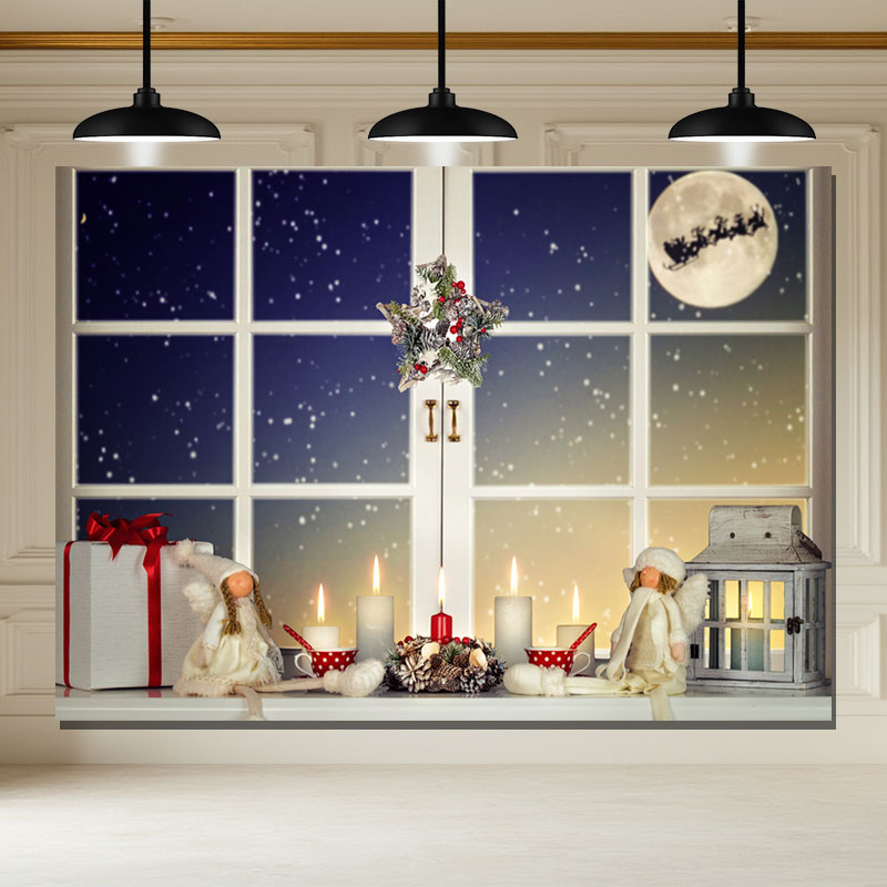 Layoris Window Star Wreath Christmas Party Backdrop