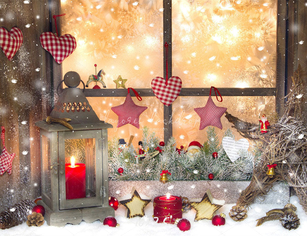 Warm Window Star Candle Christmas Backdrop - Layoris