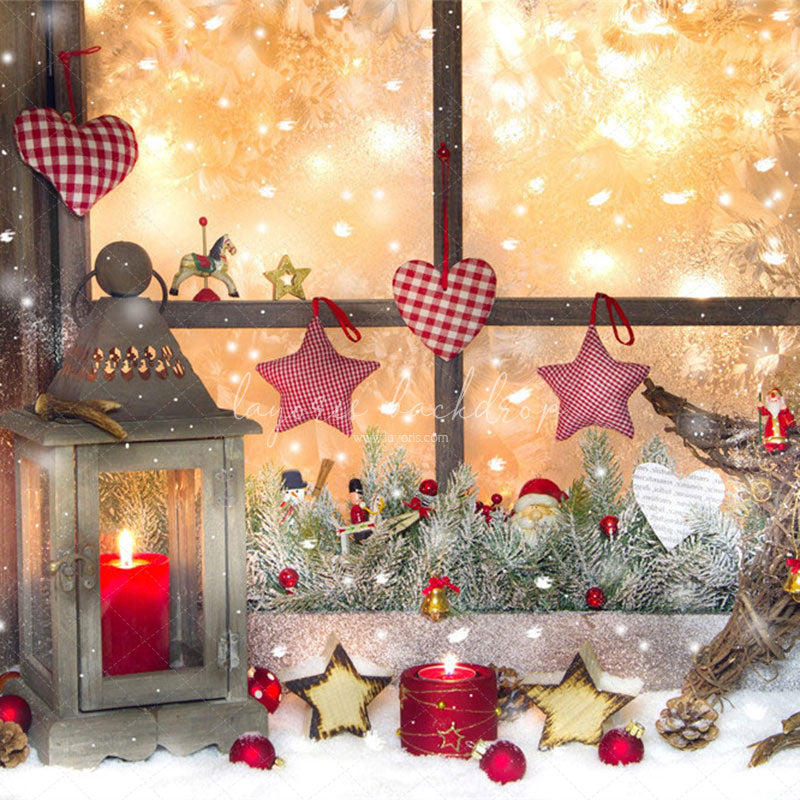 Warm Window Star Candle Christmas Backdrop - Layoris