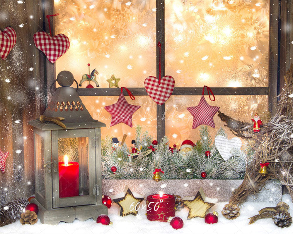 Warm Window Star Candle Christmas Backdrop - Layoris