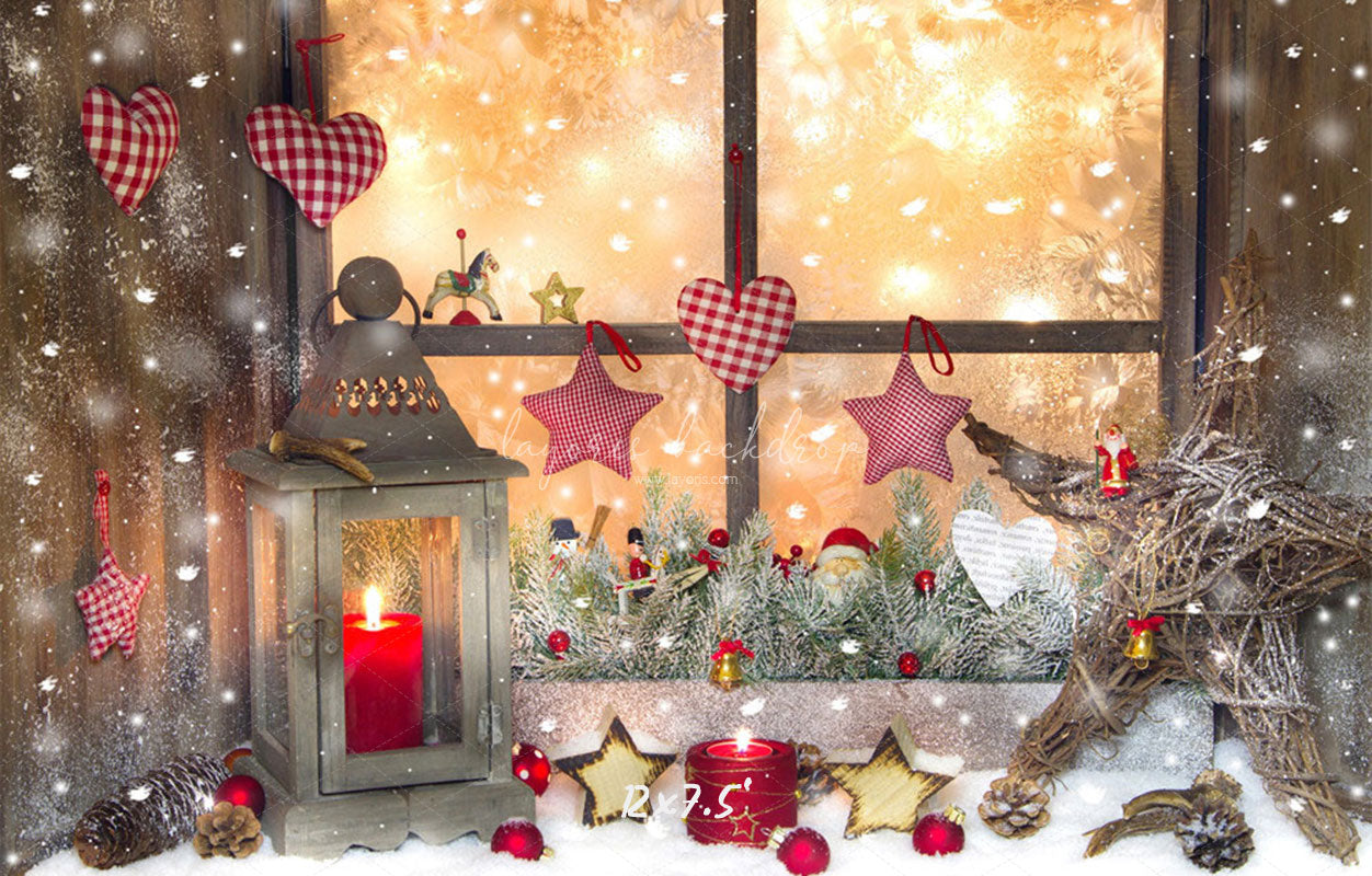 Warm Window Star Candle Christmas Backdrop - Layoris