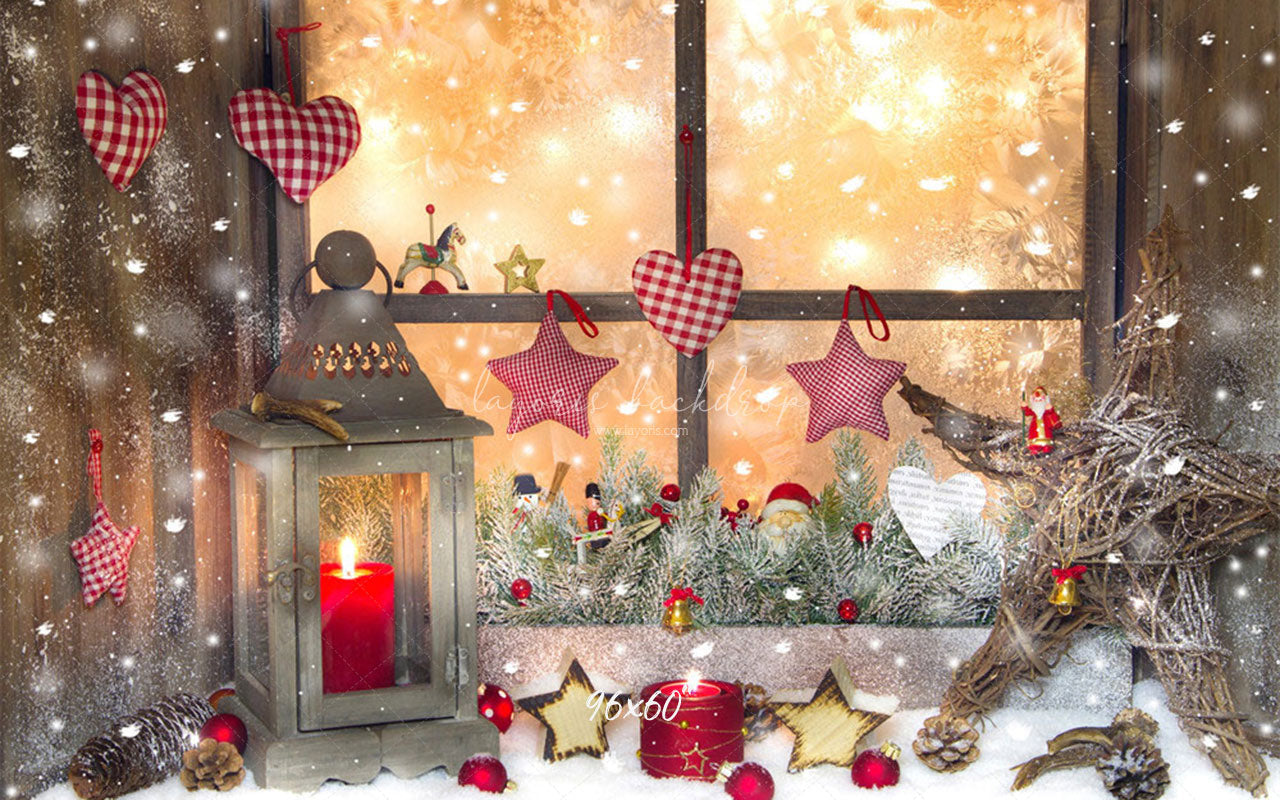 Warm Window Star Candle Christmas Backdrop - Layoris