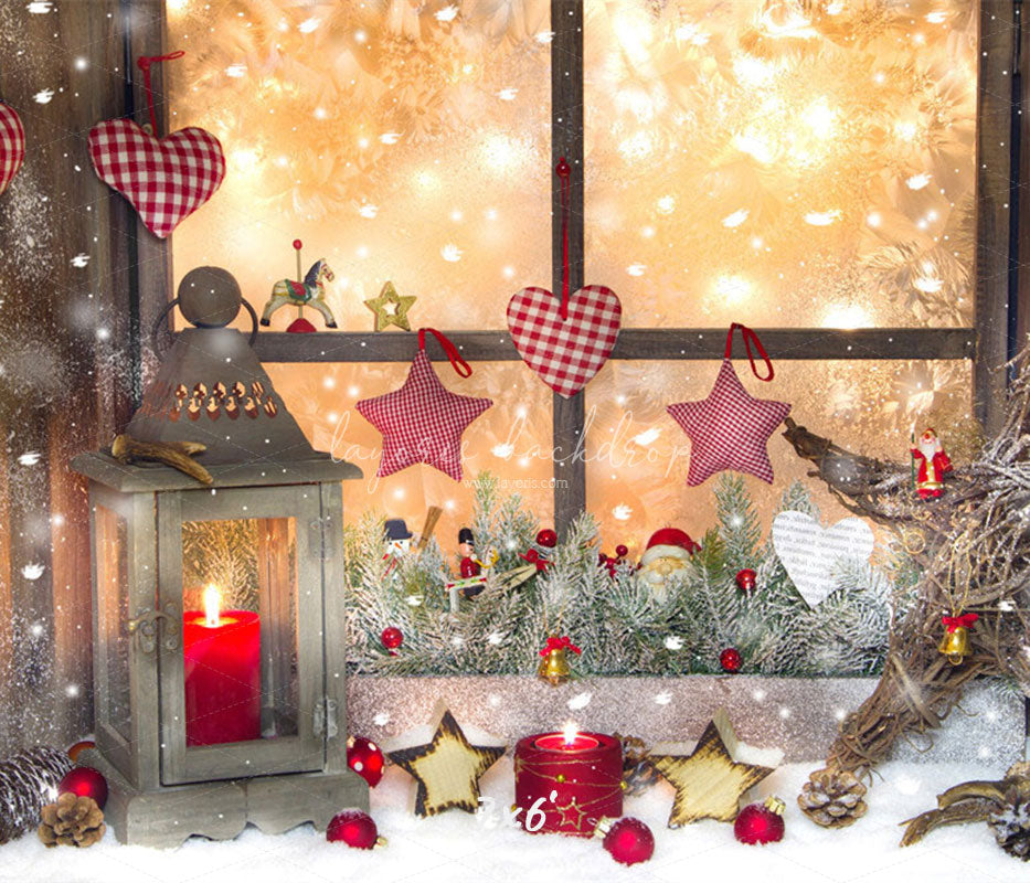 Warm Window Star Candle Christmas Backdrop - Layoris