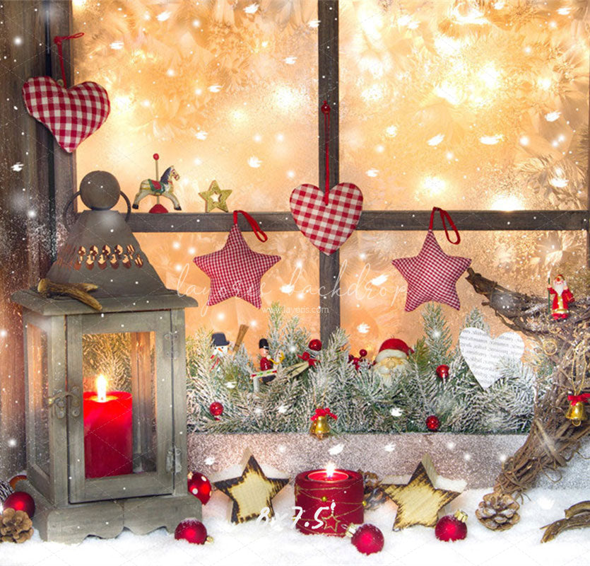 Warm Window Star Candle Christmas Backdrop - Layoris