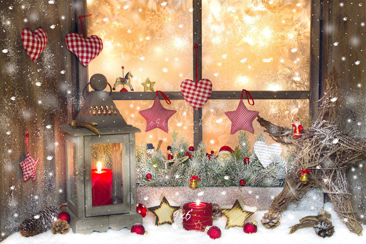 Warm Window Star Candle Christmas Backdrop - Layoris