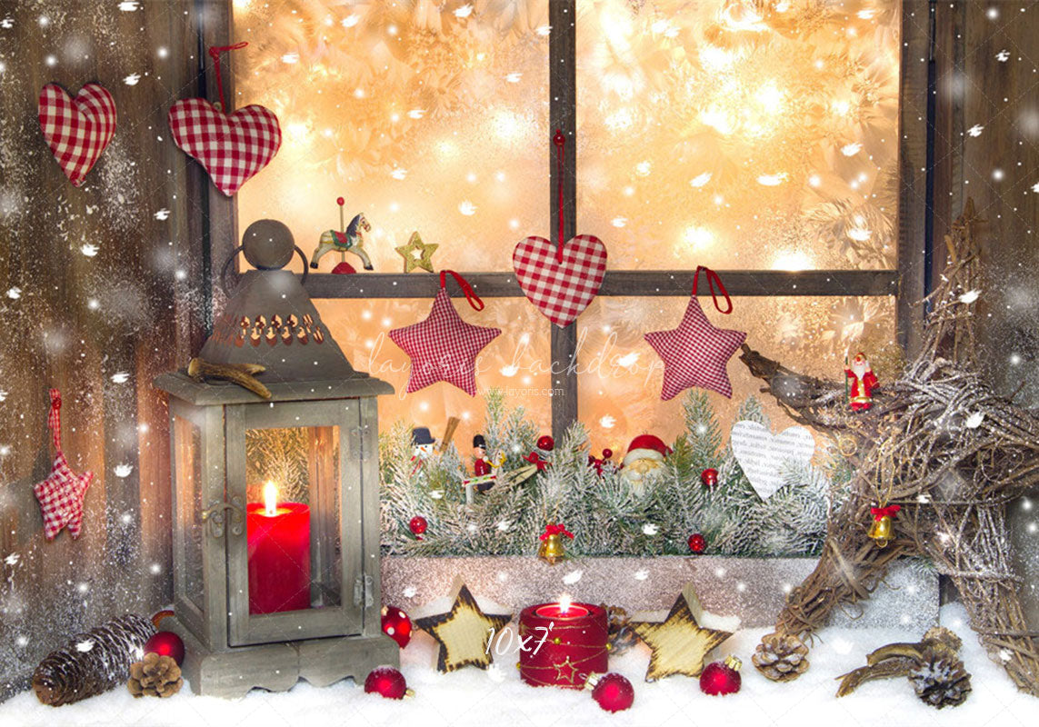 Warm Window Star Candle Christmas Backdrop - Layoris