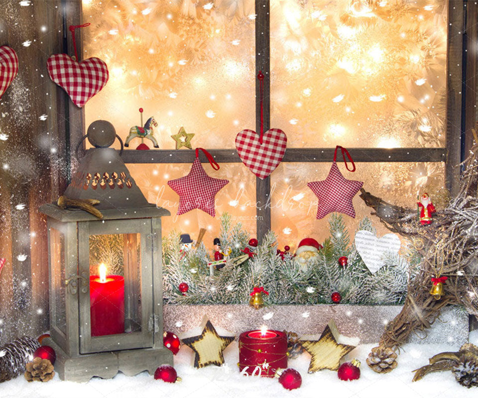 Warm Window Star Candle Christmas Backdrop - Layoris