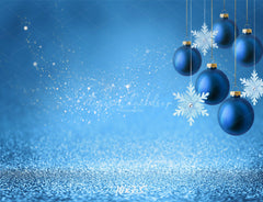Snowflakes And Balls Blue Christmas Backdrop - Layoris