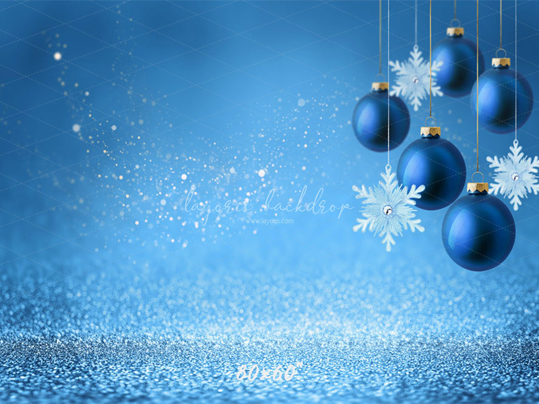 Snowflakes And Balls Blue Christmas Backdrop - Layoris