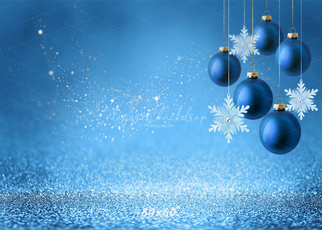 Snowflakes And Balls Blue Christmas Backdrop - Layoris