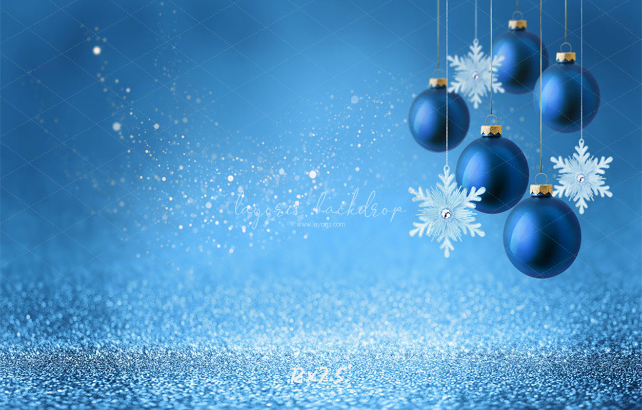 Snowflakes And Balls Blue Christmas Backdrop - Layoris