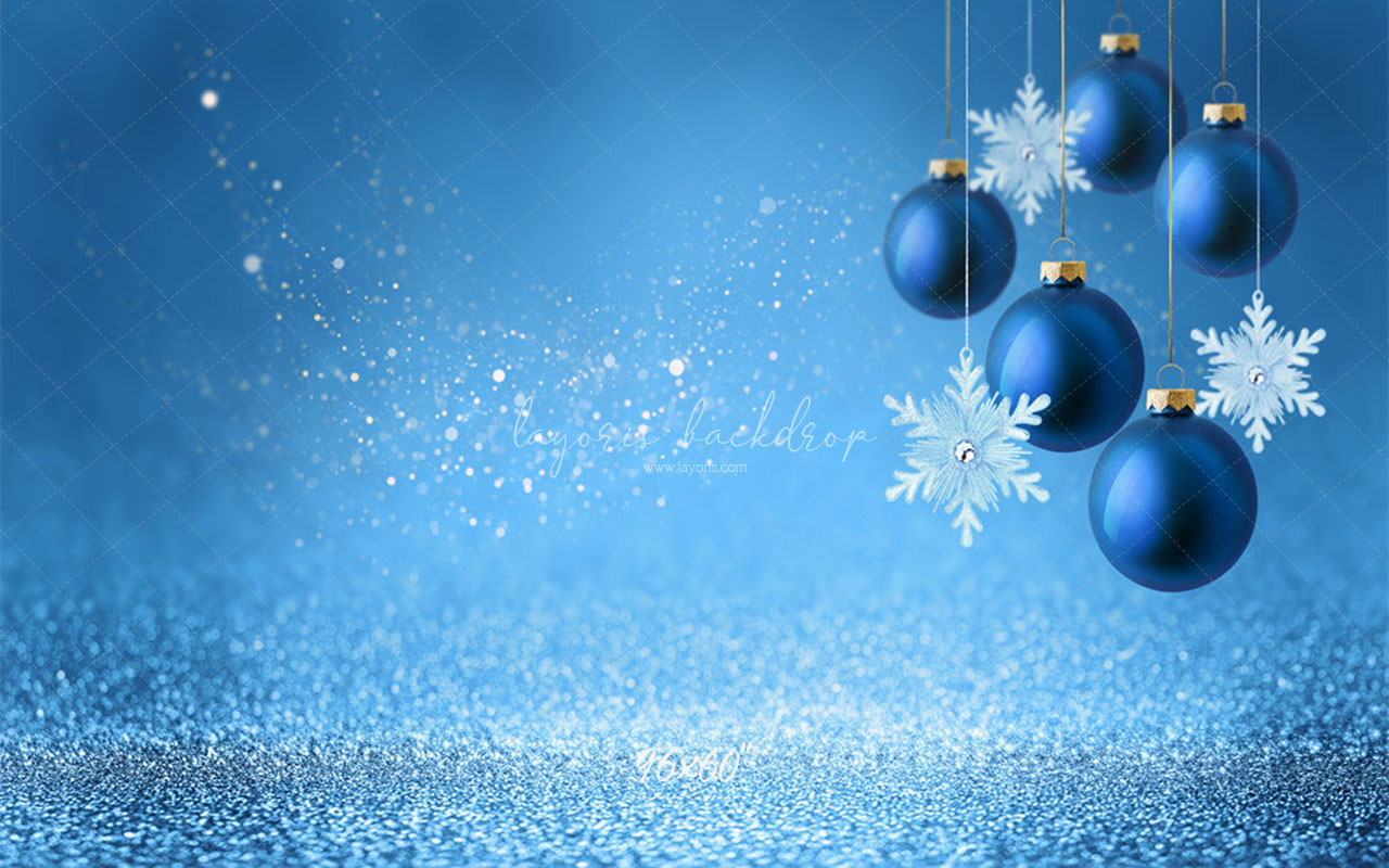 Snowflakes And Balls Blue Christmas Backdrop - Layoris