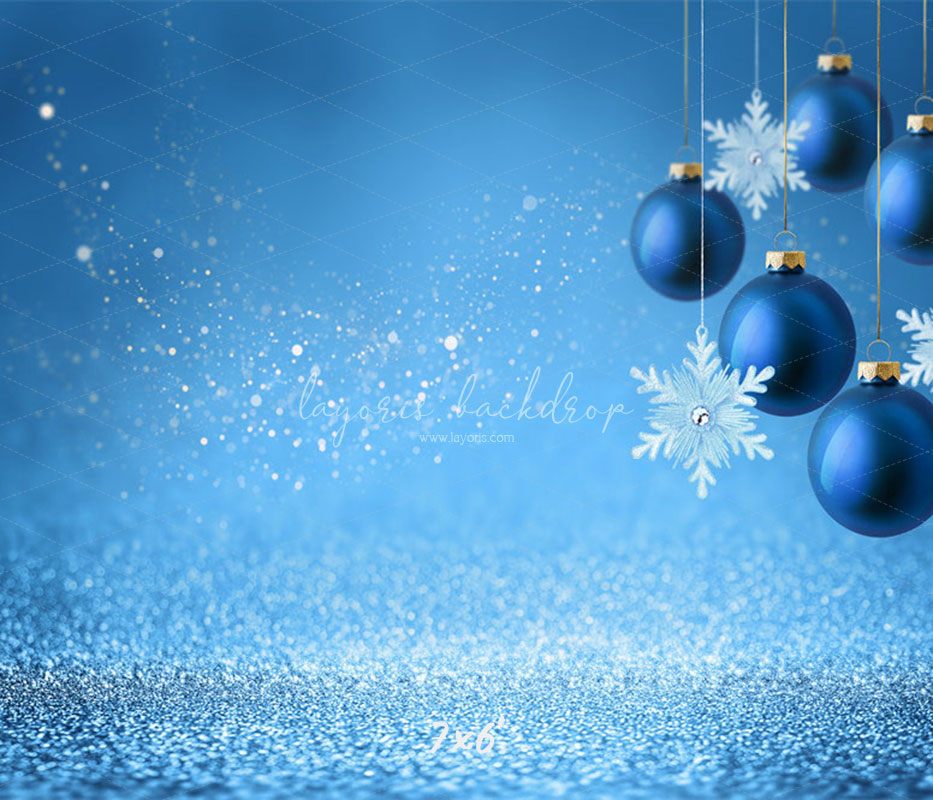 Snowflakes And Balls Blue Christmas Backdrop - Layoris