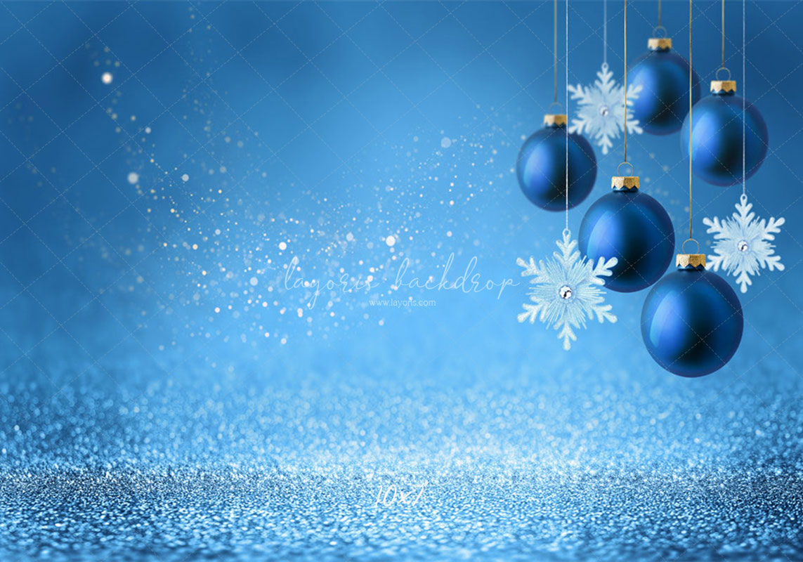 Snowflakes And Balls Blue Christmas Backdrop - Layoris