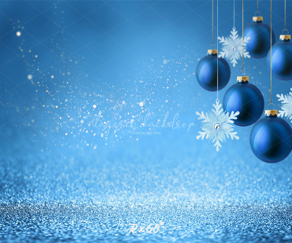 Snowflakes And Balls Blue Christmas Backdrop - Layoris