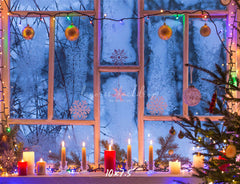 Window Candle String Lights Christmas Backdrop - Layoris