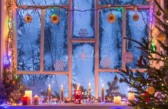 Window Candle String Lights Christmas Backdrop - Layoris