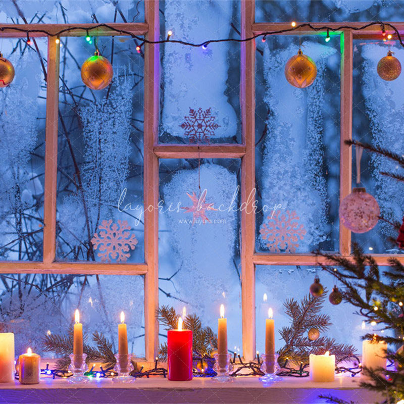 Window Candle String Lights Christmas Backdrop - Layoris