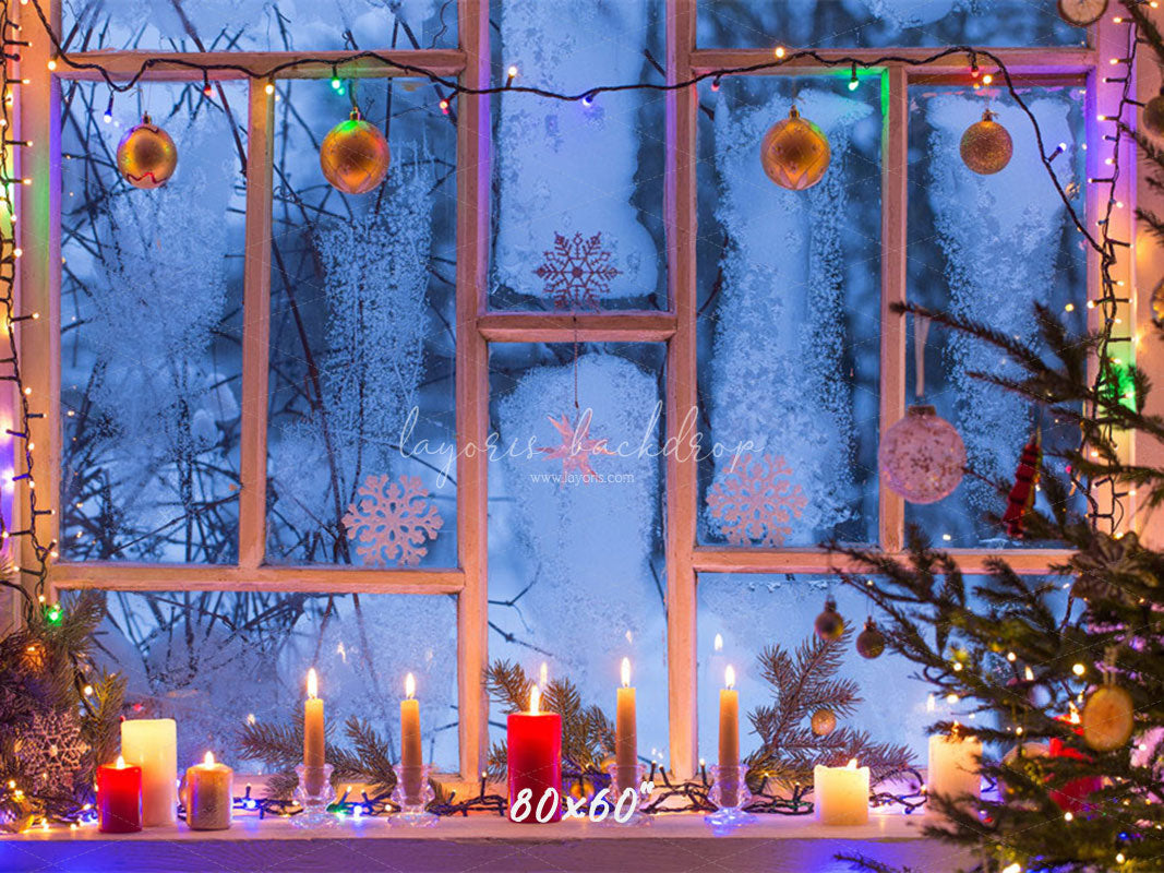 Window Candle String Lights Christmas Backdrop - Layoris