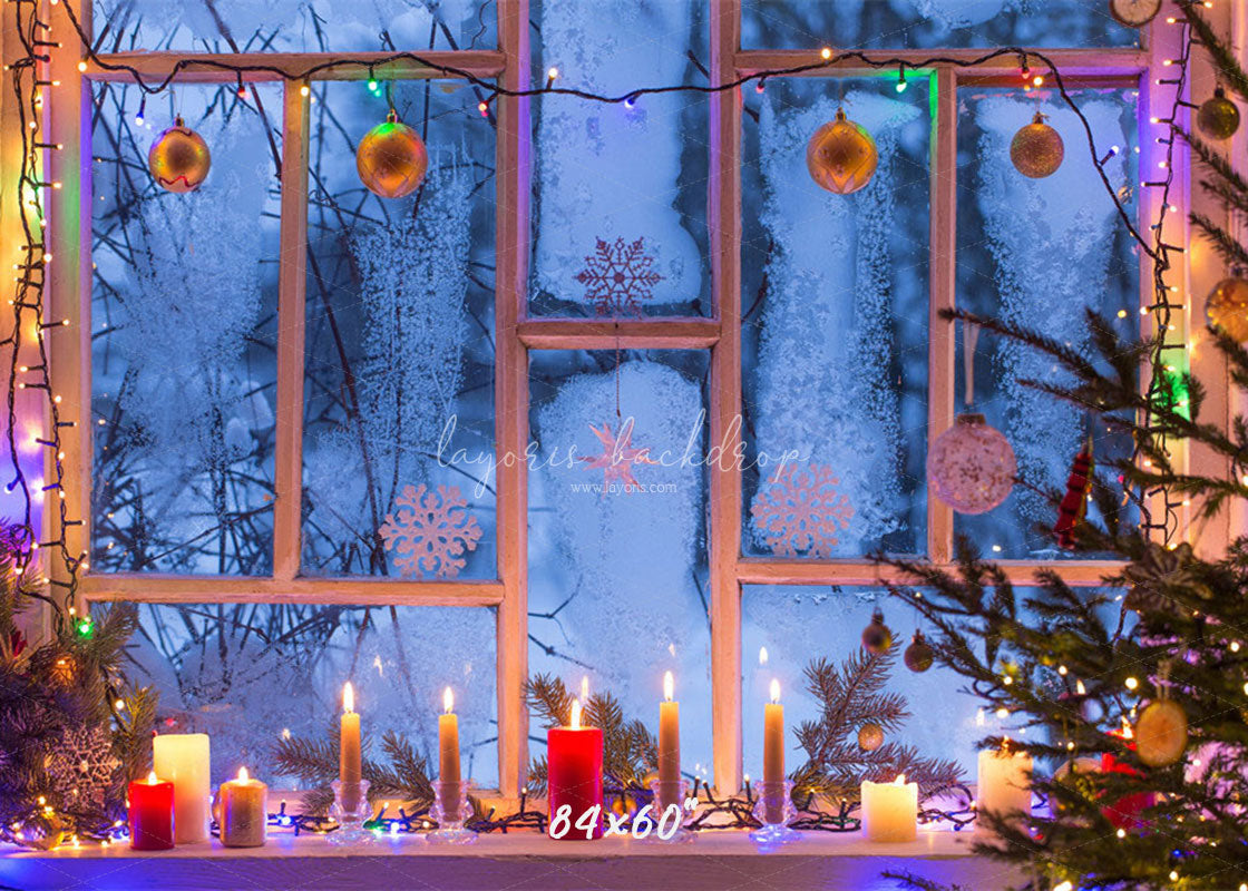 Window Candle String Lights Christmas Backdrop - Layoris