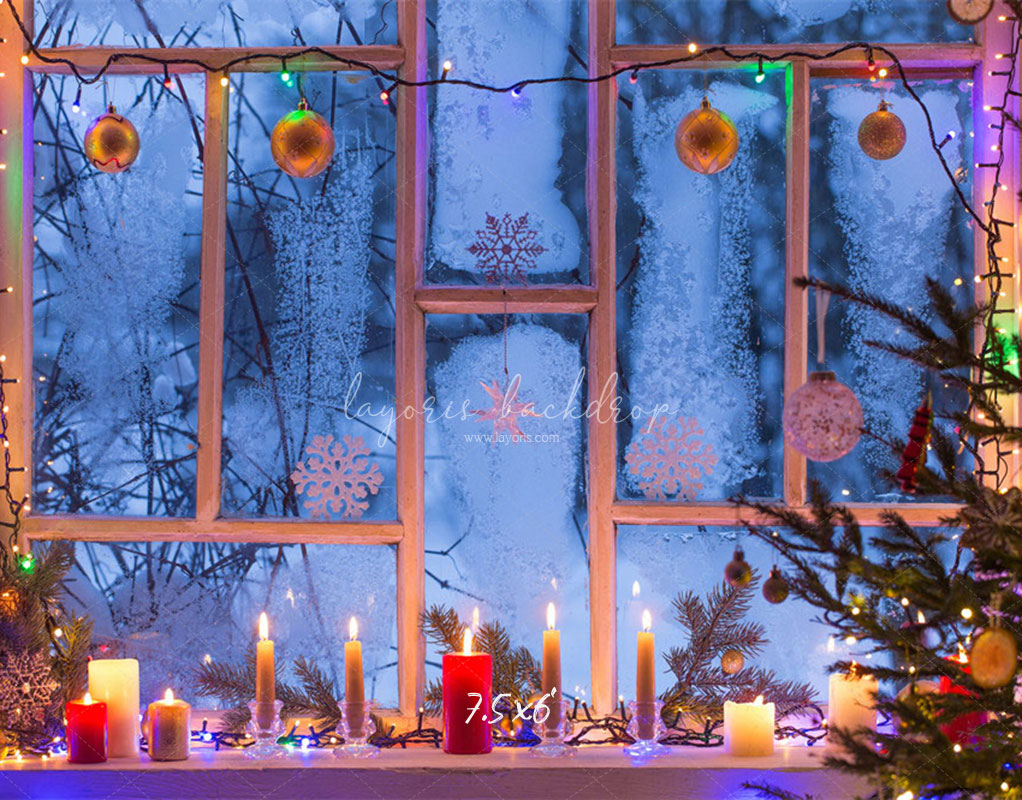 Window Candle String Lights Christmas Backdrop - Layoris