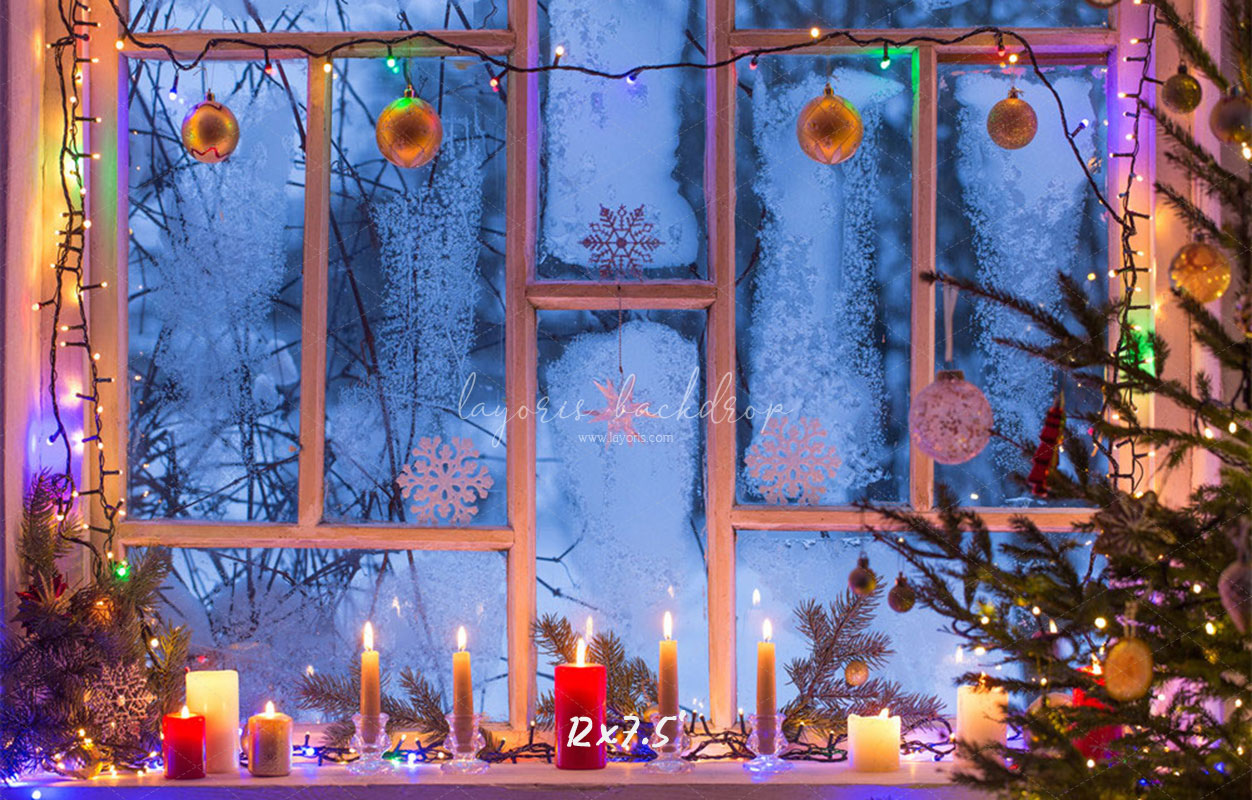 Window Candle String Lights Christmas Backdrop - Layoris
